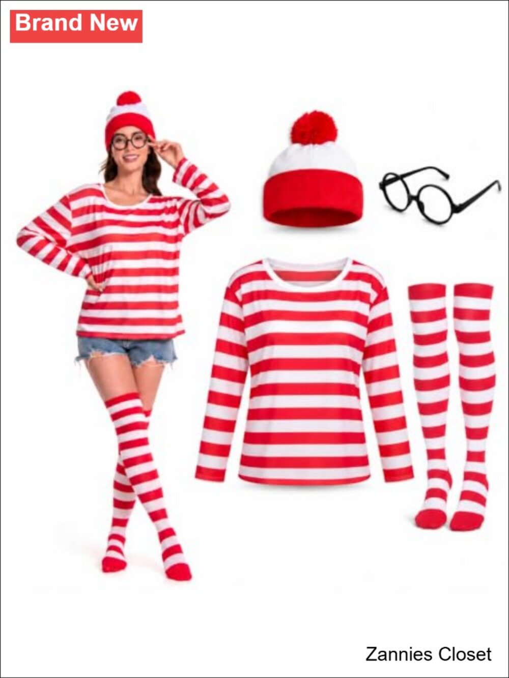 👻 ULEMON Halloween Costume Set Striped Shirt Beanie Glasses Socks